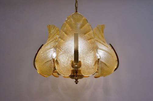 Carl Fagerlund Orrefors chandelier glass & brass, 1960`s, Sweden